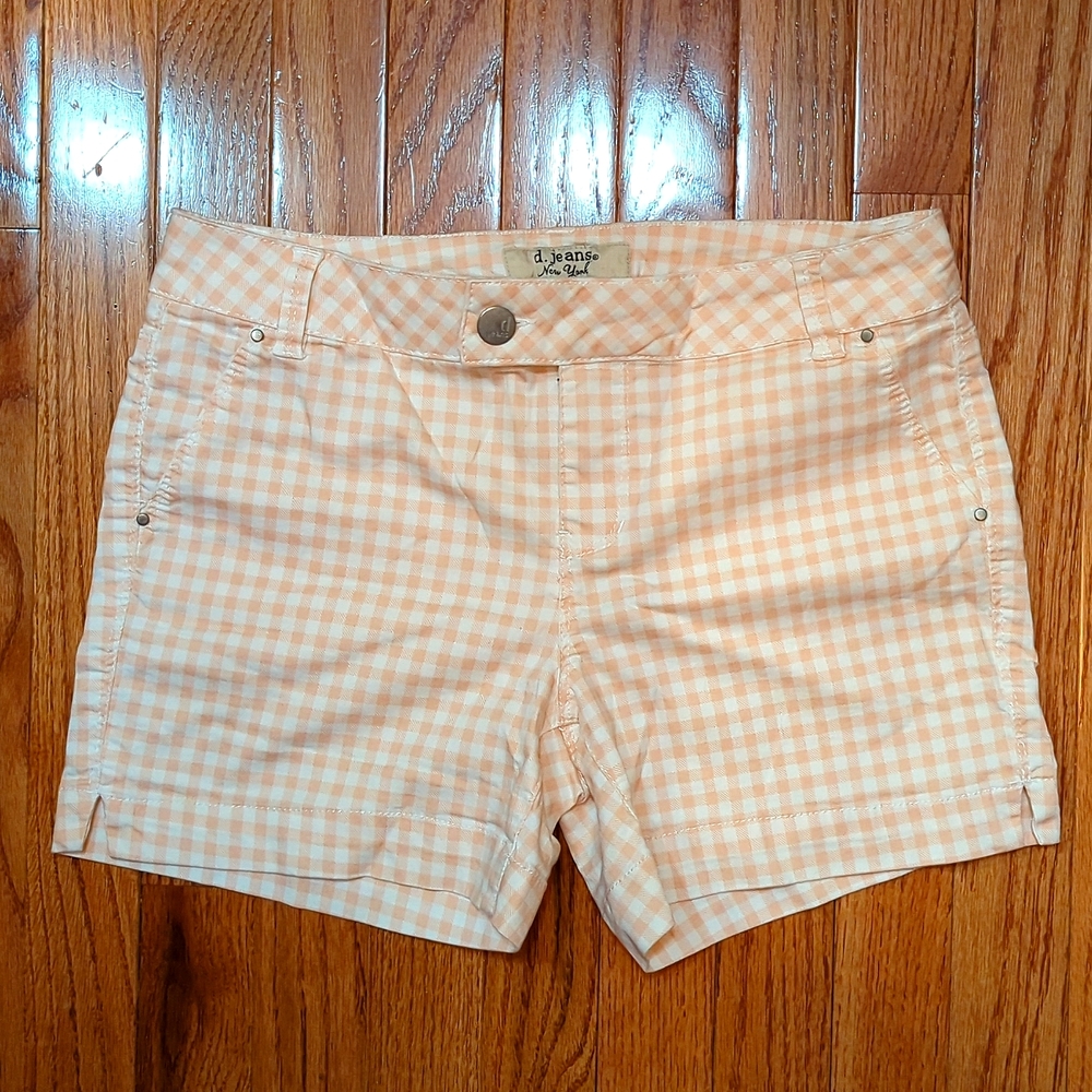 Plaid denim shorts